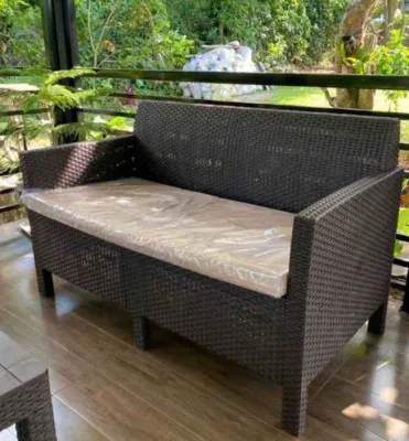 (2 SEATER) VINTAGE SOFA COFFEE RATTAN STYLE WITH FOAM (25 x 48 x 30 inches)