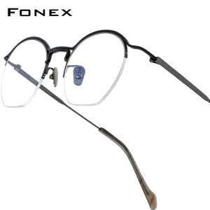 FONEX Titan nguyên chất Gọng kính người đàn ông thiết kế thương hiệu bán-không có vành tròn kiểu retro cổ điển Kính mắt phụ nữ nửa-rim Nhật Bản chất lượng cao siêu nhẹ tùy chỉnh kính mắt cho mắt 90035