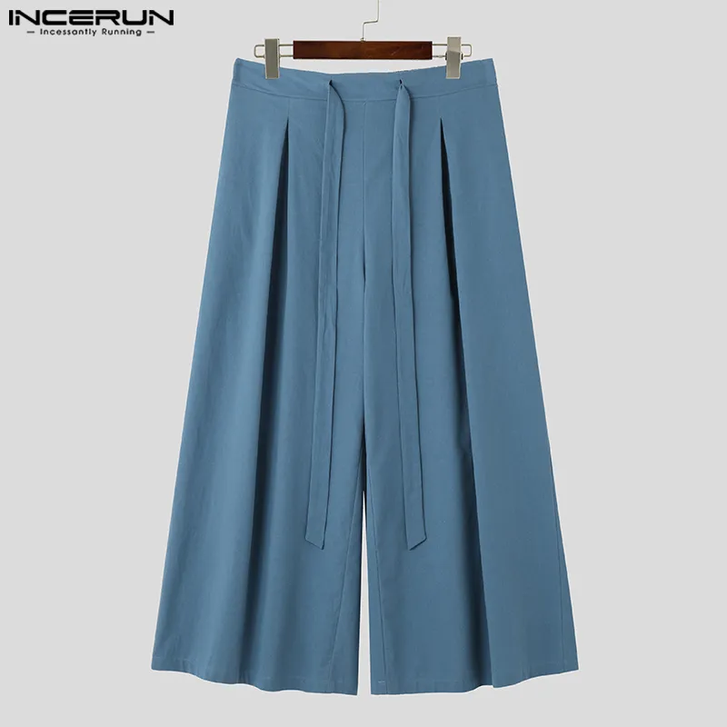 INCERUN Mens Ethnic Wear Elastic Waist Cotton Linen Loose Pleated