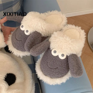 XIXITIAO Autumn and Winter New Cute Plush Lamb Soft Platform Confinement Shoes Womens Home Indoor Warm Comfortable Cotton Slippers