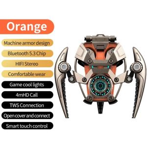 CD-3 Aluminum Alloy Mecha Style Wireless Bluetooth Earphones With Noise Reduction Bluetooth Earphones Stereo In ear Bluetooth Earphones Super Strong Battery Life Of 18 Hours