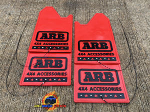 บังโคลนออฟโรด (4 ชิ้น) ลาย ARB 4x4 สีแดงโลโก้ดำ พร้อมชุดสลิงดึงอย่างดี กว้าง 30.5 cm ยาว 54 cm ใส่ได้กับรถทุกรุ่น