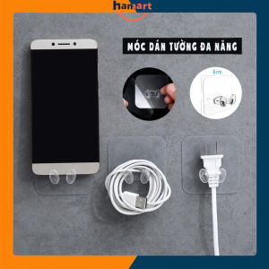 COMBO 2 Móc Dán Tường Trong Suốt 2 Tai Treo Bàn Chải Cáp Sạc Treo Đồ Đa Năng