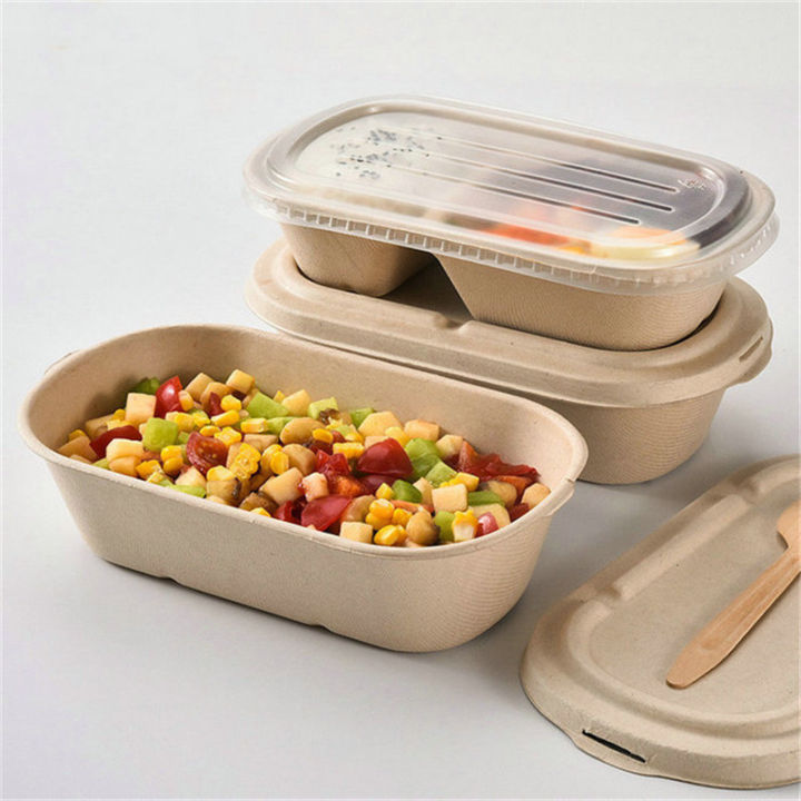 700ML & 850ML Bagasse Sugarcane Oval Bowl with Lid Eco-Friendly Food ...