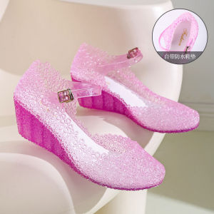Free Shipping New Crystal Sandals For Women Summer Outdoor Wear Hollow-Out Wedge Heels Non-Slip Perforated Shoes Fashionable Height-Increasing Shoes Beach Sandals