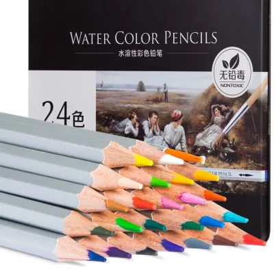 Hộp Bút Chì Màu Nước Chuyên Nghiệp Deli Kèm Cọ Hộp Thiếc - 24/36/48 Màu Không Dễ Gãy Tô Màu Vẽ Tranh Phác Thảo Học Sinh