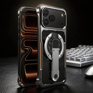 For iPhone 17 Pro Max Metal Frame Efficient Heat Dissipation Case Strong Magnetic Ring Adjustable Rotating Stand