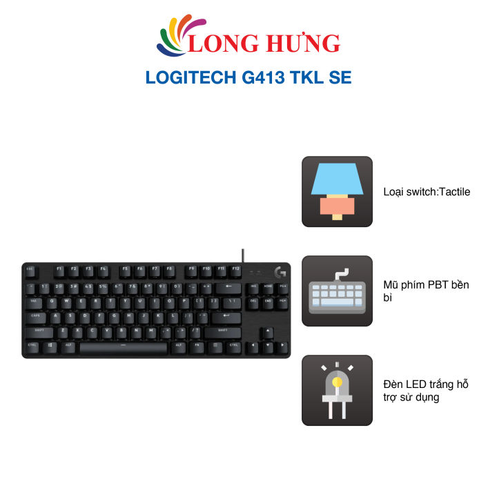 Bàn phím cơ có dây Gaming Logitech G413 TKL SE - Hàng chính hãng - Hoàn thiện bằng hợp kim nhôm chắc chắn, thiết kế TKL nhỏ gọn, phím PBT bền bỉ