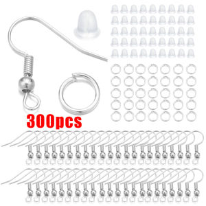 300Pcs Hypoallergenic Earring Hook Kit Mix-color Ear Wires Hooks Open Jump Rings Earplugs For DIY Jewlry Earrings Making Repair