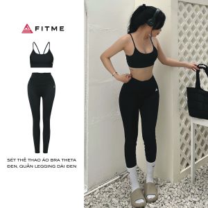 Bộ quần áo tập gym nữ Fitme áo bra 2 dây Theta quần legging dài chất liệu thun co giãn 4 chiều