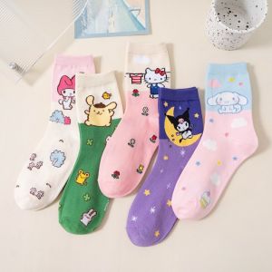 Kawaii Sanrio Socks Anime Hello Kitty Kuromi Autumn and Winter Sweet In The Tube Cartoon Socks Cute Girls Cotton Home Warm Sock