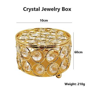 Elegant Gold-Tone Crystal K9 Glass Jewelry Box with Lid