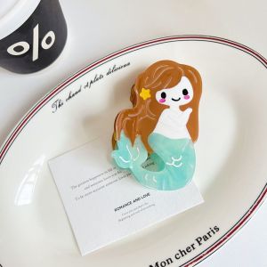 HUIHEYU รูปทรงเรขาคณิต ที่หนีบผมรูปการ์ตูนนางเงือก น่ารัก ใหม่ล่าสุด ที่หนีบผมแบบสร้างสรรค์ น่ารัก คลิปมัดผมหางม้า คลิปฉลามกรดอะซิติก สาวๆ