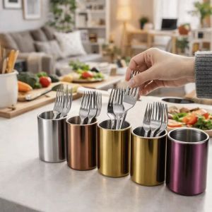 LIWU Thép không gỉ Giá đỡ nĩa trái cây Phong cách châu Âu tối giản Lớp hoàn thiện mạ titan Hộp đựng tăm Di động Nhiều lựa chọn màu sắc Giá đựng dao dĩa Cốc đựng dụng cụ nhà bếp