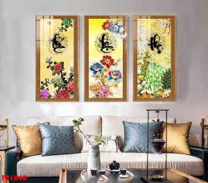 Tranh treo tường - Tranh Laminate tráng gương Phúc Lộc Thọ 02- Treo phòng khách cầu thang- Bộ 3 tấm