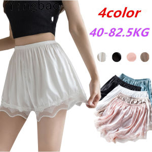 Yingbao Safety Pants Women Summer Thin Style Lace Satin Silk Loose Casual Home Wear Ladies Teenager Girl Underwear Panties Plus Size Black White