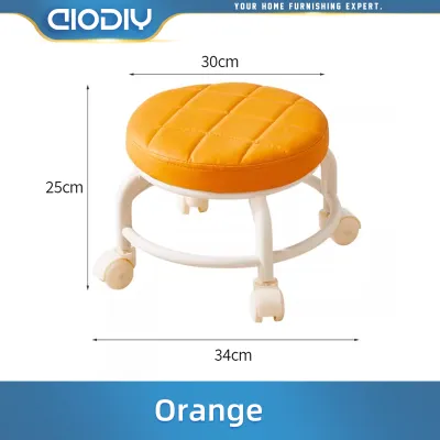 AIODIY Round stool chair with wheels small low stool bench with 360 ° turning and movement pulley leather low chair multi-purpose portability Shoe changing stool