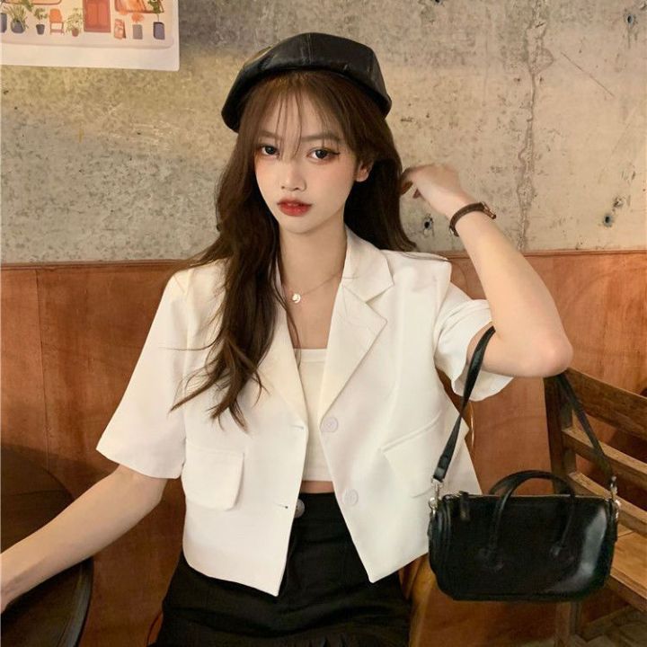 Luxqlo White Blazer Women Korean Style Fashion Cropped Jacket Summer Short  Sleeve Casual Outwear Lazada PH