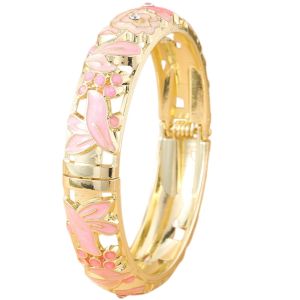 CUNXIN Hoa văn men sứ Vòng tay cổ điển Cloisonne Đầy màu sắc Truyền thống Vòng tay pha lê hoa Thanh lịch Cổ điển Vòng tay nữ Phụ nữ