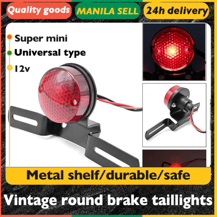 Feu Arrière Universel 'Cat Eye' Pour Moto - Feu Stop Et Plaque, Clair Et Noir - Custom