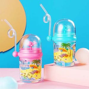BWNTIX Cute Summer Kids Whale Kettle Plastic Cartoon Straw Cups Baby Feeding Cups Water Bottles Water Spray Cup