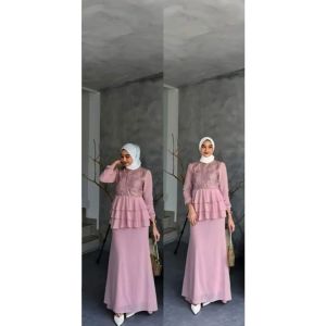 Mesya Mermaid Dress Pesta Kondangan Terbaru2024 Gamis Ceruty Babydoll Mix Brukat Mewah Elegan Free Ongkir