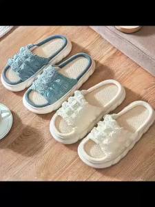 WomenS Linen Slippers Puff-Style Indoor Slippers For All Seasons Thick-Soled Height-Increasing Linen Slippers