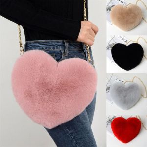 CHUAN Fashion Fluffy Chain Shoulder Bag Heart Shaped Crossbody Handbag Messenger Bag