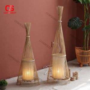Đèn Sàn Tre Dáng Cao Chao Vải Tối Giản Japandi