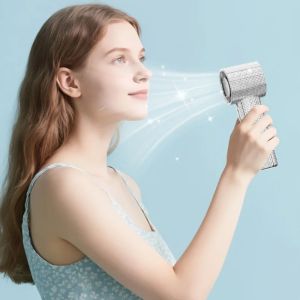 MICACOH Small Size Mini Portable Fan Cute Design LED Powered LED Personal Fan Stylish Accessories Long-Lasting Battery Handheld Personal Fan Summer Use