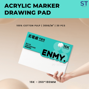 ENMY Acrylic Marker Sketchbook 300GSM Cotton Pulp Drawing Paper 8K Bleedproof Art Pad for Students & Kids