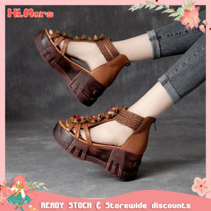 NEW National Style Retro Wedge Sandals for Women Leather Slip-On Female Slippers Casual Outdoor Open Toe Beach Sandal on Sale