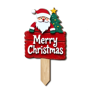 Wooden Santa Greeting Stake Handcrafted Decorative Holiday Lawns Sign For Christmas Home Business Festivities