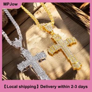 【Local shipping】 Unique Hip Hop Inlaid Rhinestone Exaggerated Retro Cross Pendant Men Necklace Jewelry Accessries