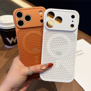 Honeycomb Mesh Cooling Frameless Magnetic Phone Case for iPhone 17 16 15 Pro Max 14 13 12 11 Luxury Metallic Color Plated Cover