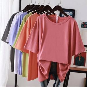 csh1010[Ready stock] Women fashion COTTON solid colour casual short sleeve loose blouse women T-shirts