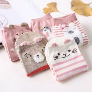 Linaria (5 pairs) Popular womens cotton cartoon socks Korean cute student boat socks W02-09