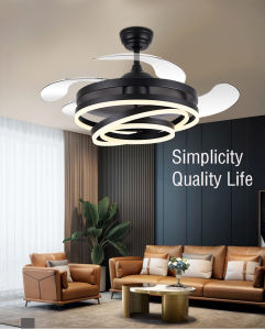 42/48 Inch Modern Ceiling Fan With Light Chandelier With Ceiling Fan Ceiling Light With Fan Remote Control Invisible Silent Ceiling Fan Light With Retractable Blades Energy Saving LED Light Dimmable 6 Speeds Chandelier Ceiling Sala