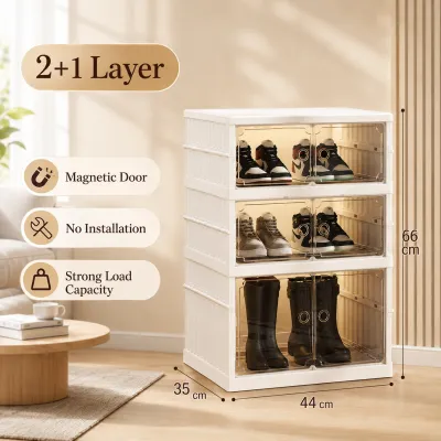 JOVNO Foldable Shoe Box | No Assembly Dustproof Cabinet | Portable Multi-Tier Organizer