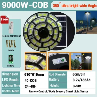 【5-year warranty】 UFO Solar Light 8000W Lampu Solar jalan Solar light outdoor lighting 9000W Spotlight LED Light Waterproof IP 67