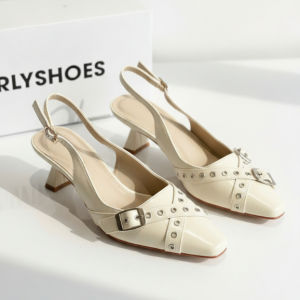 Giày Slingback Mũi Vuông Gót 5cm Merly 1664 Bigsize 35-43 Thiết Kế Phối Khóa Mũi Giúp Thọn Mũi Chân Giày Cao Gót Màu Bạ