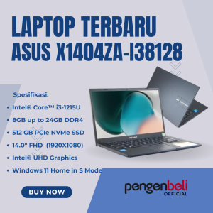 Laptop Terbaru Merk Asus VivoBook X1404ZA-I38128 / Asus Numpad / Layar 14" FHD / Windows 11 Original / I3-1215U / Ram 24GB / SSD 512GB / Wifi 6 / Garansi 1 Tahun