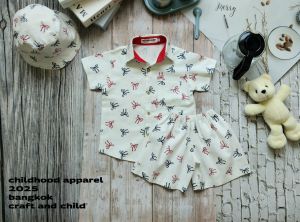 NEVERLAND ชุดคู่เด็กผู้หญิง & เด็กผู้ชาย (ไม่รวมหมวก) พิมพ์ลายริบบิ้น สีขาว ผ้าฝ้าย 100%