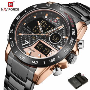 NAVIFORCE Brand Mens Watches Men LED Digital Chronograph Watch Men Fashion Casual Full Steel Waterproof Business Quartz Watch