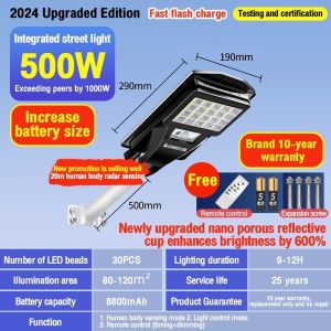 lampu jalan tenaga surya 2500W Street Cell Lights LED Outdoor Sensor Gerak pencahayaan 48 jam