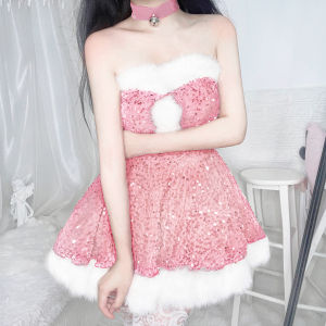 Christmas Real Shot New Christmas Outfit Christmas Costume Sequin Christmas Dress Strapless Christmas Outfit Set