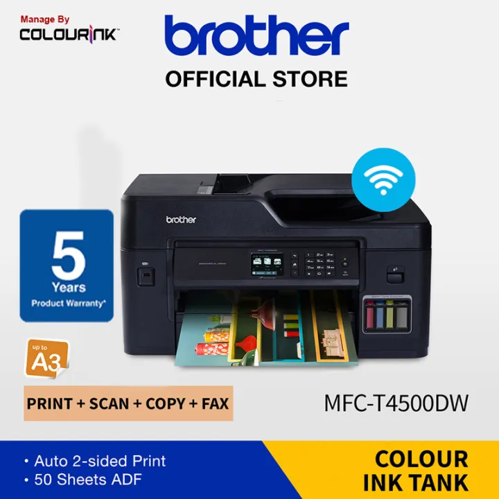 Brother MFC-T4500DW Colour Refill Ink Tank Printer Duplex A3 Print Scan Copy Fax Wi-Fi Wireless Mobile Borderless