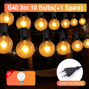ไฟตกแต่ง ไฟโซล่าเซลล์ led โคมไฟกลางแจ้ง G40 โคมไฟพลังงานแสงอาทิตย์ หลอดไฟขนาดใหญ่ สายไฟประดับสวน ระเบียง แบบตกแต่ง ไฟลานบ้าน กันน้ำ แบตเตอรี ต้นคริสต์ม