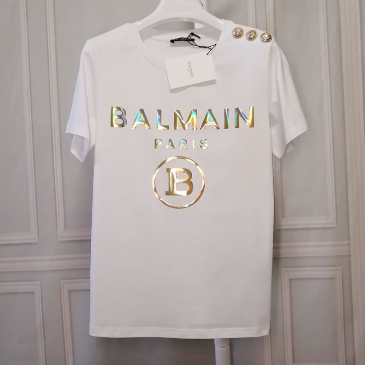 Original BALMAINˉPARIS Mens and Womens Same Half-sleeve T-shirt