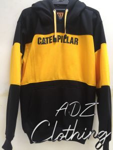 Jaket Hoodie Jumper PullOver Caterpillar Bahan Kain Flecee Warna Hitam Kombinasi Kuning Ready Size S/M/L/XL/XXL